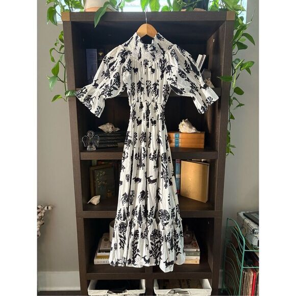 Guadalupe Inaya Black & White Pattern Midi Dress Size Small - Picture 4 of 9